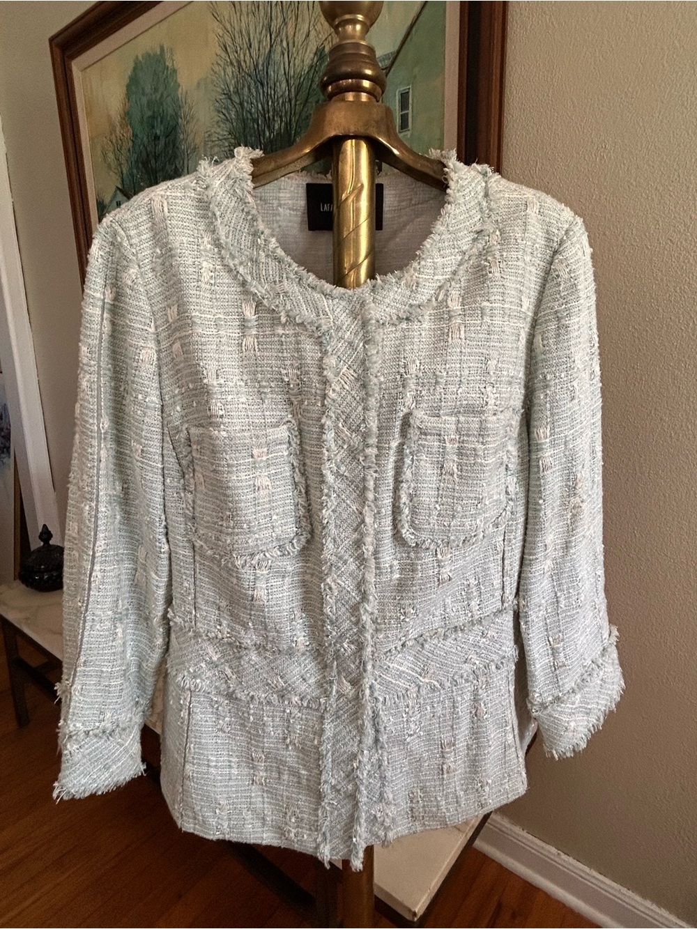 Lafayette 148 New York Light Blue and Metallic Silver Tweed Jacket